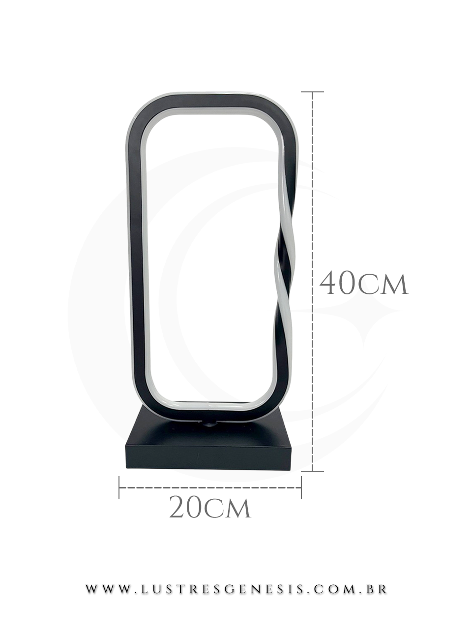 Abajur de Mesa LED Moderno Retangular Preto e Branco 20x40cm, Quarto, Sala, Cabeceira de Cama